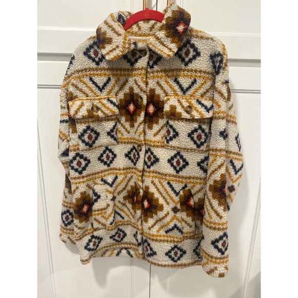 Billabong Sherpa Jacket S/P Southwestern Aztec Print Oversized Coat Shacket - Picture 1 of 7